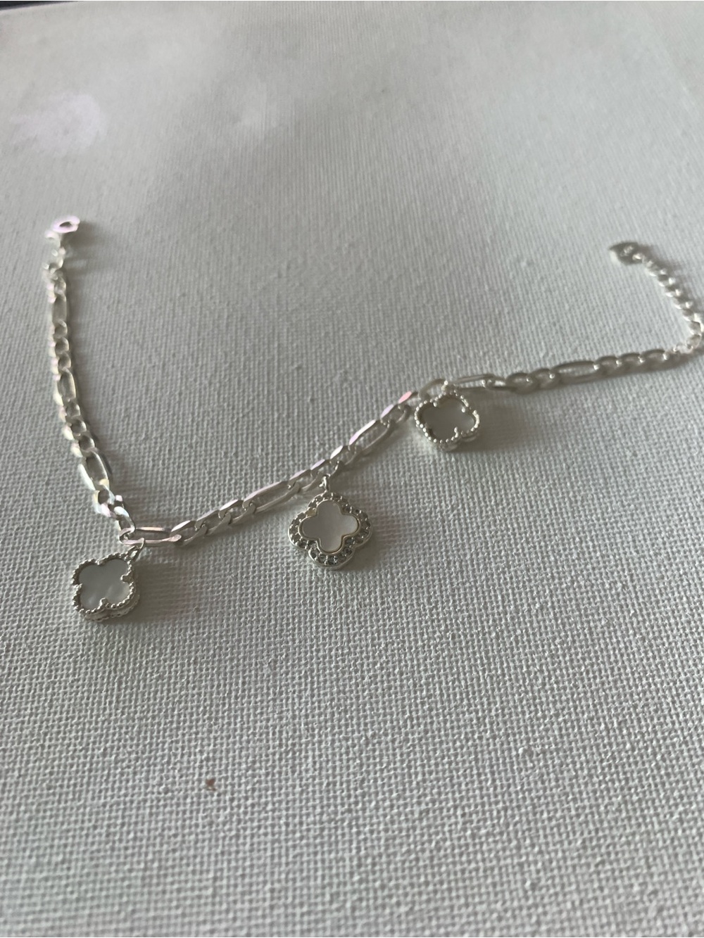 Sterling Silver Clover Charm Bracelet in White